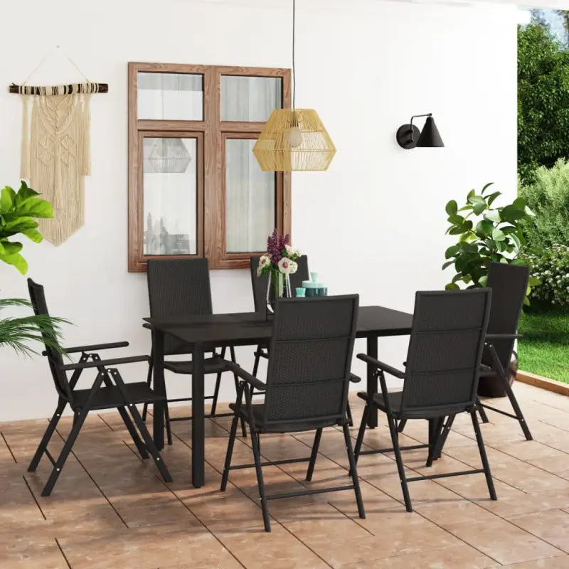 Tuinstoel van PE-rattan met zwart gepoedercoat aluminium afmetingen - 150 cm tafellengte - Tuinsets
