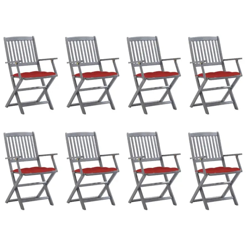 Tuinstoelen set van massief acaciahout met kussens voor buitenâ - Rood / 8 - Tuinstoelen