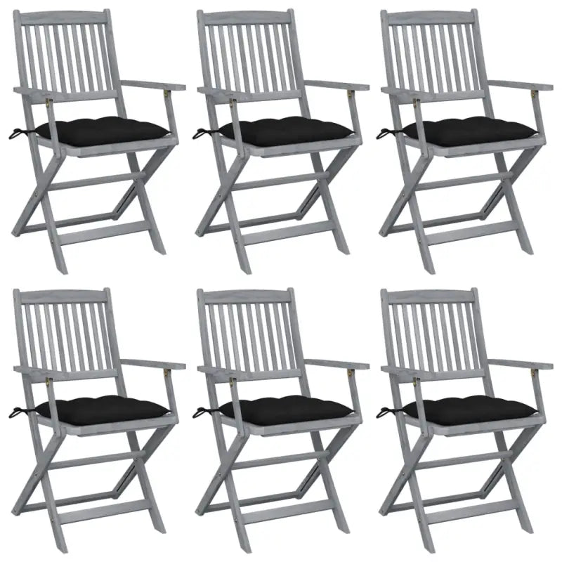 Tuinstoelen set van massief acaciahout met kussens voor buitenâ - Zwart / 6 - Tuinstoelen