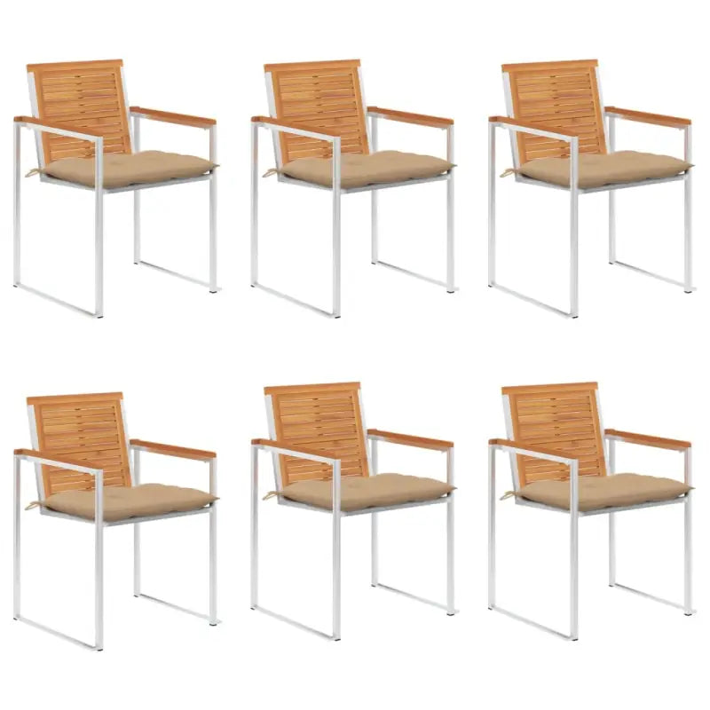 Tuinstoelen van massief acaciahout en roestvrij staal voor buitengebruik - Beige / 6 - Tuinstoelen