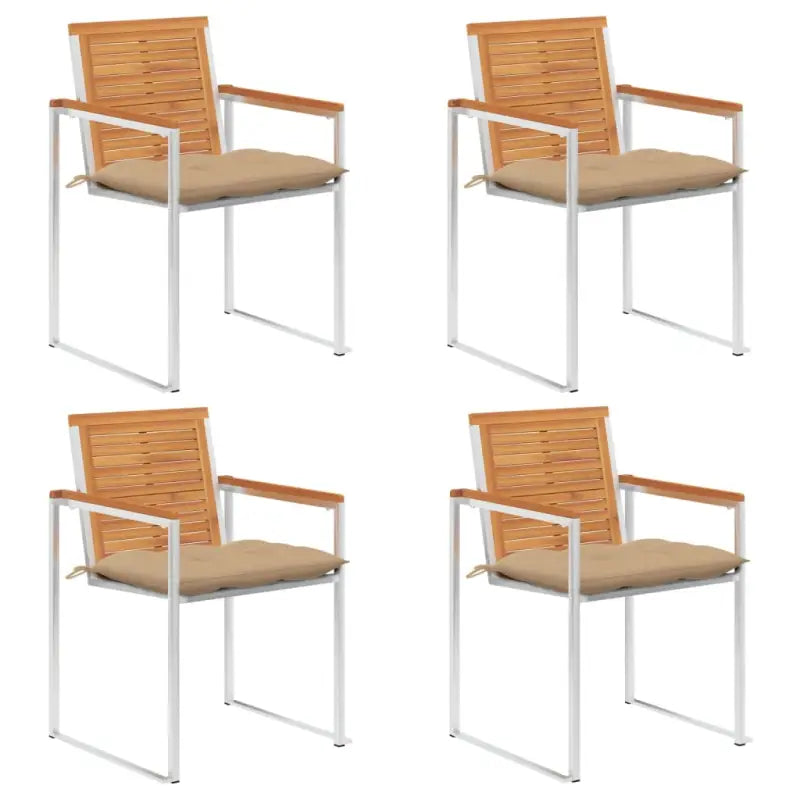 Tuinstoelen van massief acaciahout en roestvrij staal voor buitengebruik - Beige / 4 - Tuinstoelen