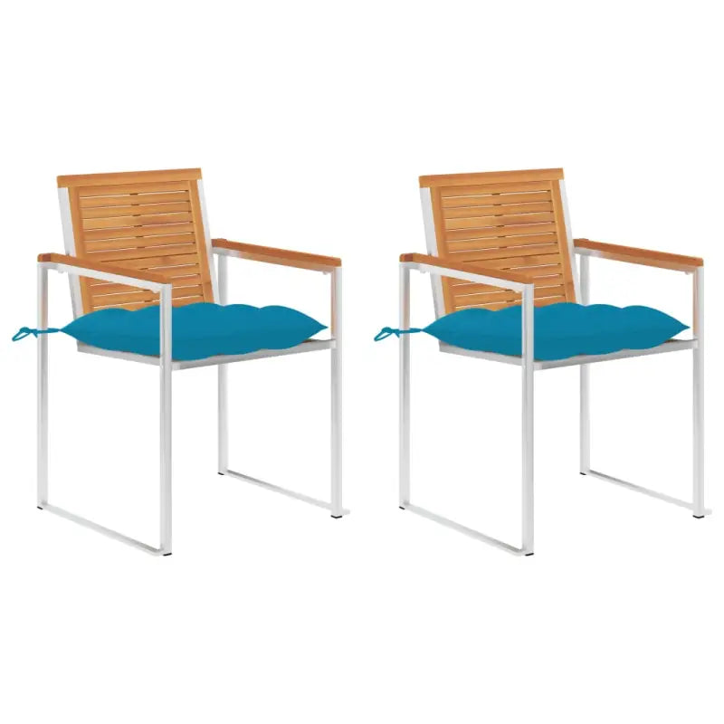 Tuinstoelen van massief acaciahout en roestvrij staal voor buitengebruik - lichtblauw / 2 - Tuinstoelen