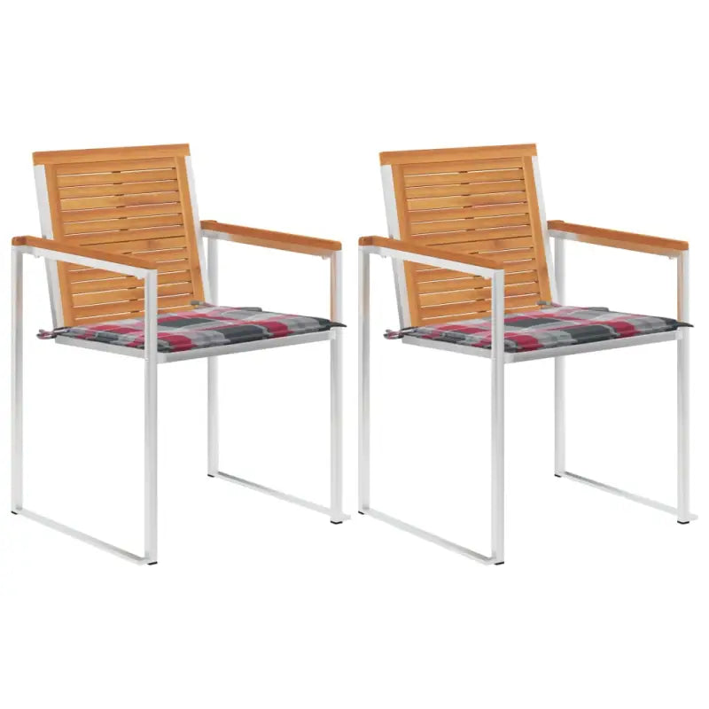 Tuinstoelen van massief acaciahout en roestvrij staal voor buiten gebruik - Rood ruitpatroon / 2 - Tuinstoelen