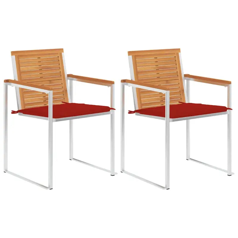 Tuinstoelen van massief acaciahout en roestvrij staal voor buiten gebruik - Rood / 2 - Tuinstoelen