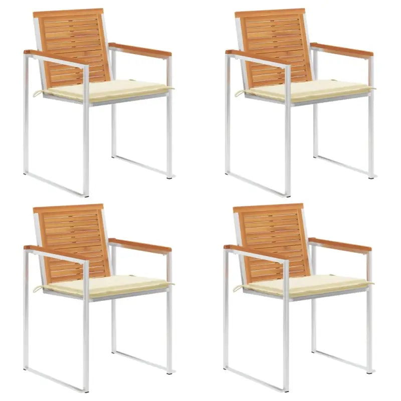 Tuinstoelen van massief acaciahout en roestvrij staal voor buiten gebruik - Crème / 4 - Tuinstoelen