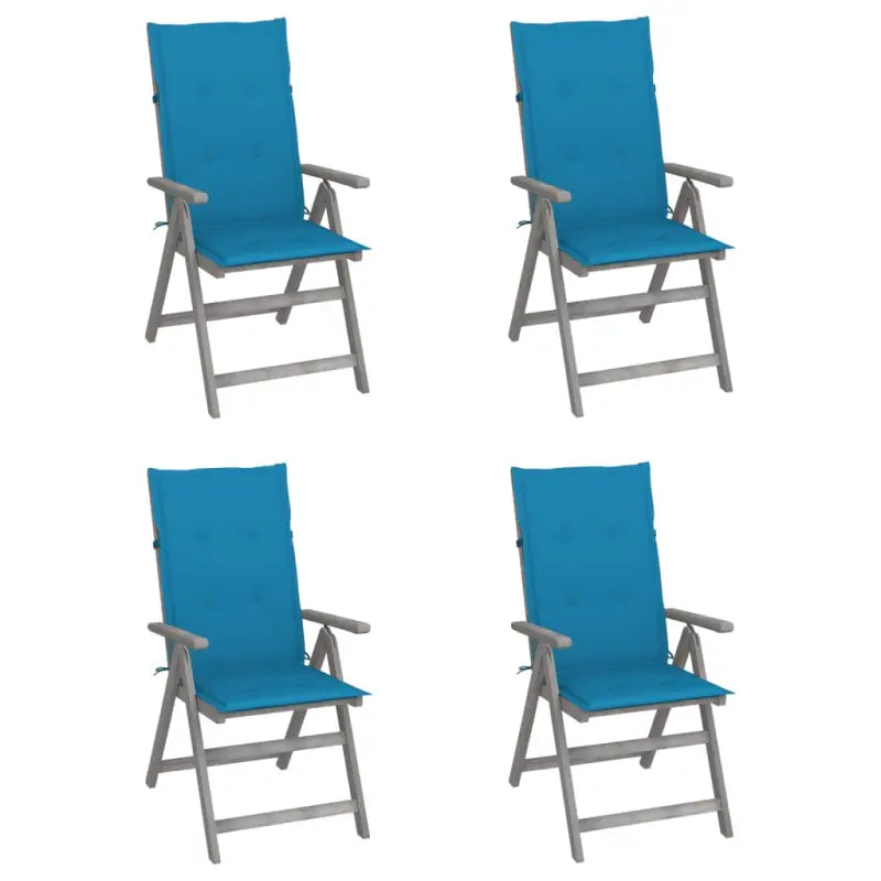 Tuinstoelen van massief acaciahout met greywash afwerking en kussens - Blauw / 4 - Tuinstoelen