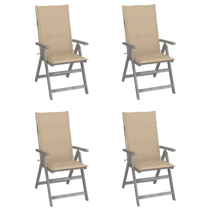 Tuinstoelen van massief acaciahout met greywash afwerking en kussens - Beige / 4 - Tuinstoelen