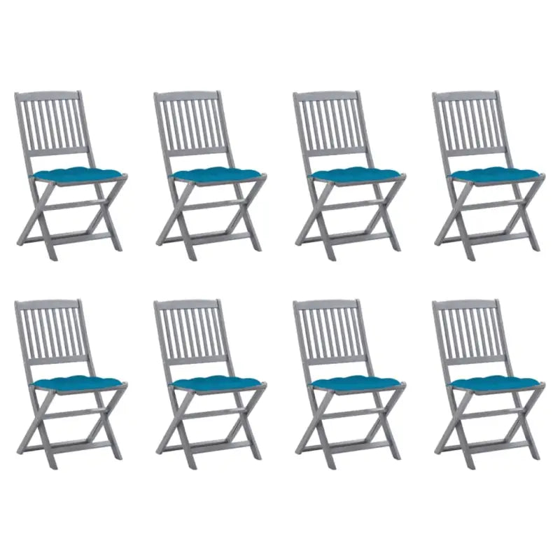 Tuinstoelen van massief acaciahout met kussens voor buiteneten - lichtblauw / 8 - Tuinstoelen