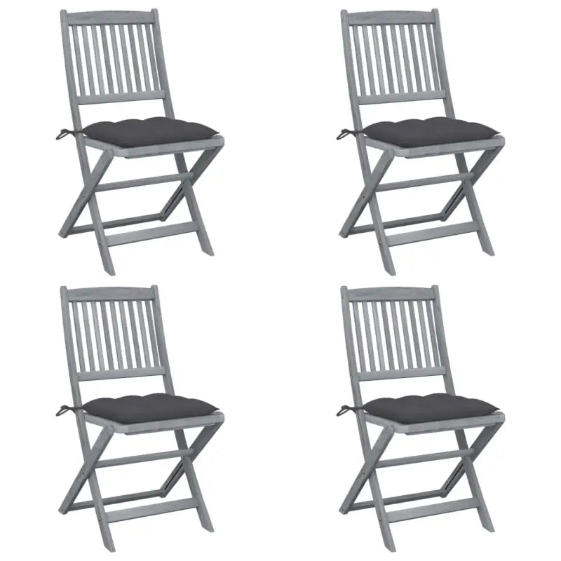 Tuinstoelen van massief acaciahout met kussens voor buiteneten - Antraciet / 4 - Tuinstoelen