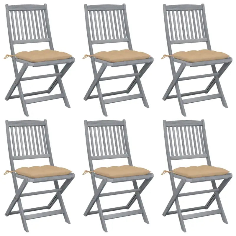Tuinstoelen van massief acaciahout met kussens voor buiteneten - Beige / 6 - Tuinstoelen