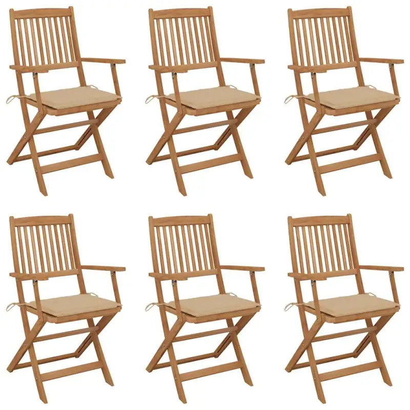 Tuinstoelen van massief acaciahout met kussens voor tuin en terras - Beige / 6 - Tuinstoelen