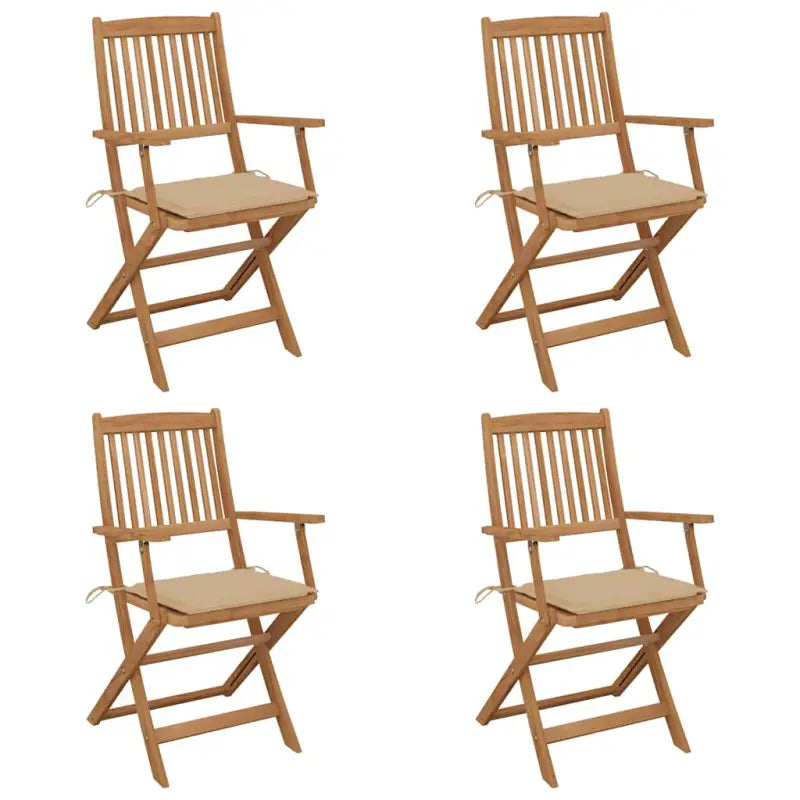 Tuinstoelen van massief acaciahout met kussens voor tuin en terras - Beige / 4 - Tuinstoelen