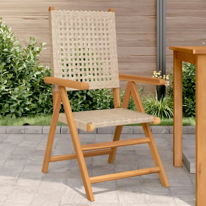 Tuinstoelen van massief acaciahout met poly rattan voor buitengebruik - Beige / 2 - Tuinstoelen