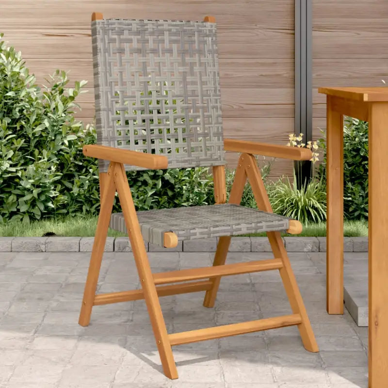 Tuinstoelen van massief acaciahout met poly rattan voor buitengebruik - Grijs / 2 - Tuinstoelen