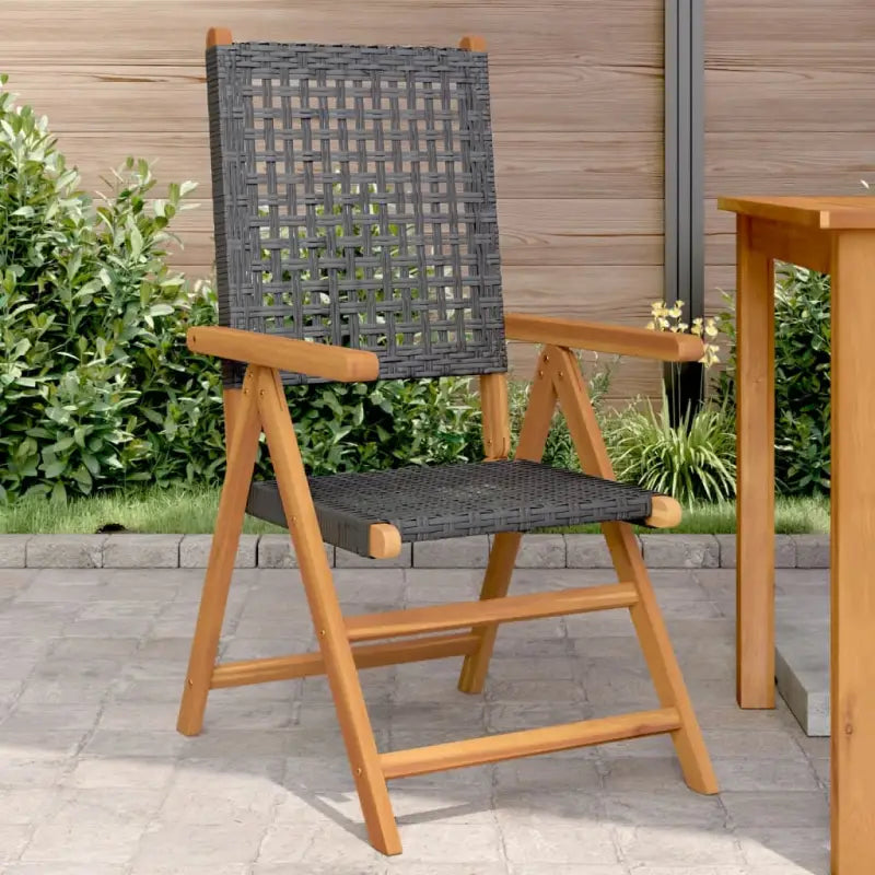 Tuinstoelen van massief acaciahout met poly rattan voor buitengebruik - Zwart / 2 - Tuinstoelen