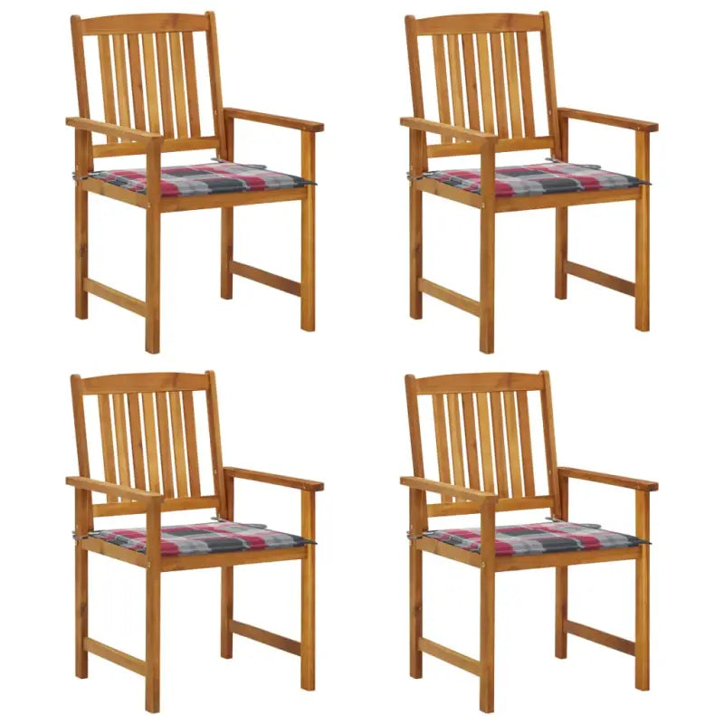 Tuinstoelen van massief acaciahout met rustieke charme - Rood ruitpatroon / 4 - Tuinstoelen