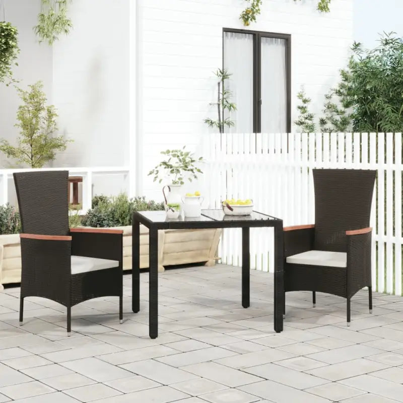 Tuinstoelen van poly rattan met massief acaciahout voor tuin en terras - Zwart / 2 - Tuinstoelen