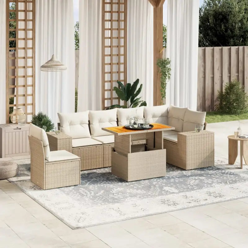 Tuinstoelset in beige materiaal met gepoedercoat staalafmetingen - beige en crèmekleurig / Tafel + 3x hoek + 3x midden