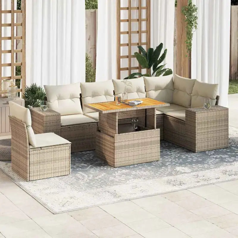 Tuinstoelset in beige materiaal met gepoedercoat staalafmetingen - beige en crèmekleurig / 3x hoek + Tafel + 3x midden