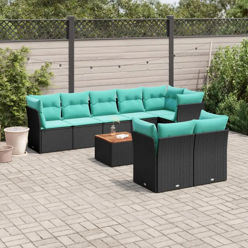 Tuinstoelset met poly rattan en gepoedercoat staal voor terras en tuin - Zwart / 5x hoek + Tafel + 3x midden - Tuinsets