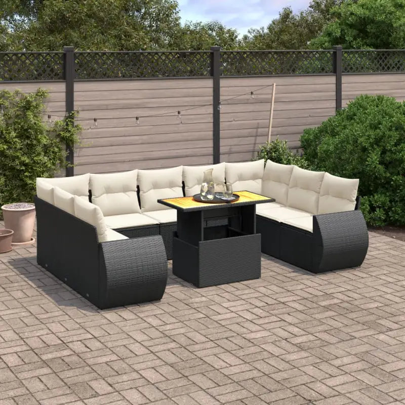 Tuinstoelset van zwart materiaal met gepoedercoat staal afmetingen - Zwart en crème / 5x midden + 4x hoek + Tafel