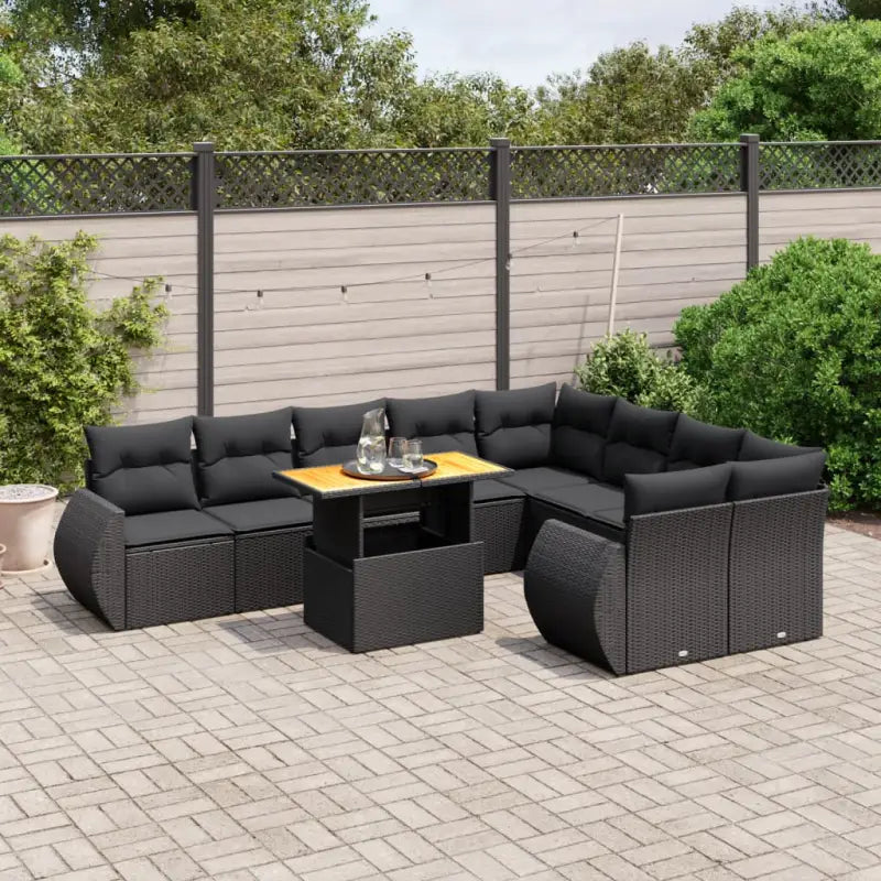 Tuinstoelset van zwart materiaal met gepoedercoat staal afmetingen - Zwart / 4x hoek + 5x midden + Tafel - Tuinsets