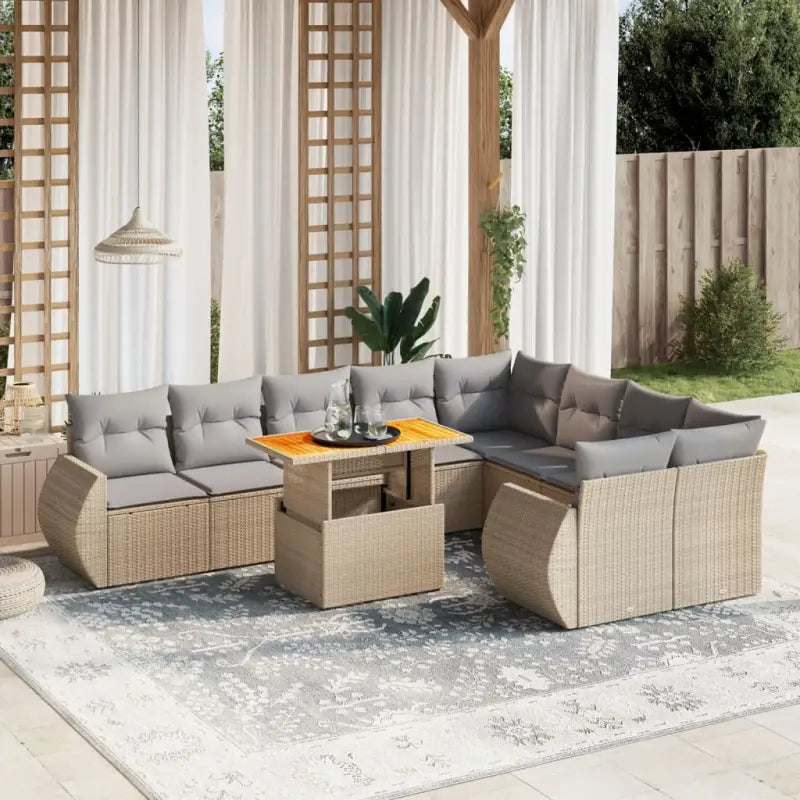 Tuinstoelset van zwart materiaal met gepoedercoat staal afmetingen - Beige en grijs / 4x hoek + 5x midden + Tafel