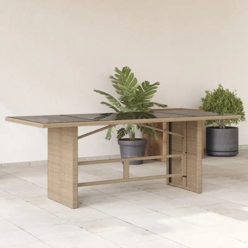 Tuintafel met gehard glas blad en duurzaam poly rattan - Beige / 1 / Glas - Tuintafels