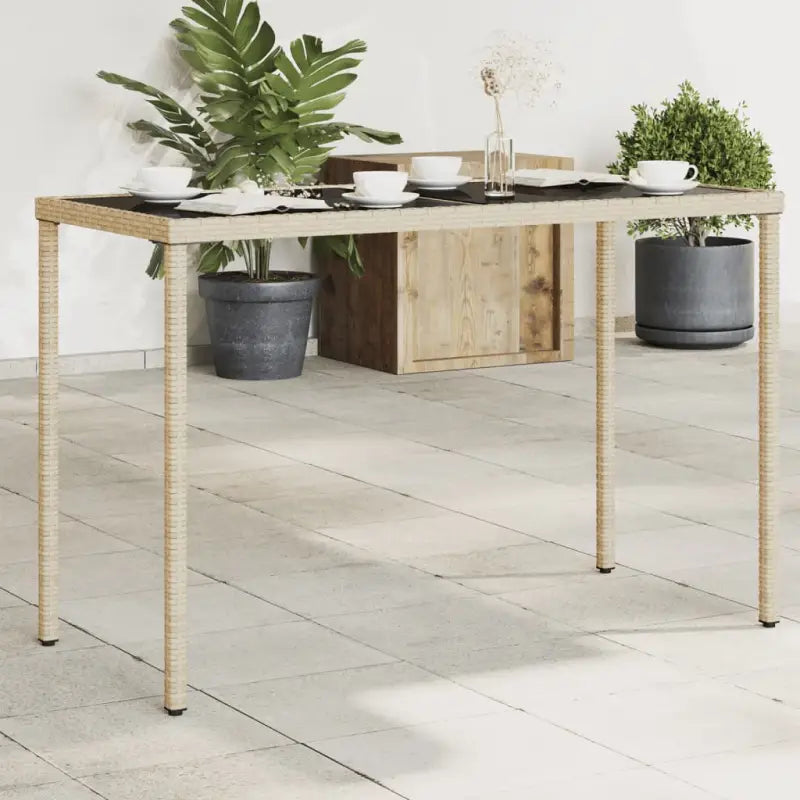 Tuintafel met glazen blad en poly rattan voor buiten gemakkelijk schoon - Beige / 1 / Glas - Tuintafels