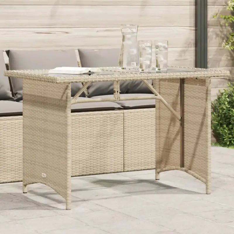 Tuintafel met glazen blad en poly rattan voor buitening - Beige / 1 / Glas - Tuintafels
