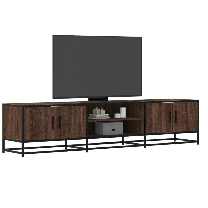 Tv-meubel in grijs Sonoma met bewerkt hout en industrieel metalen frame - bruin eikenkleur / 1 / 180 cm - Tv-meubels