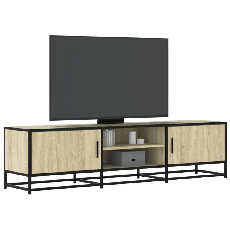 Tv-meubel in grijs Sonoma met bewerkt hout en industrieel metalen frame - Sonoma eiken / 1 / 160 cm - Tv-meubels
