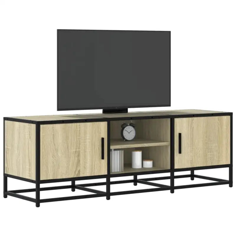 Tv-meubel in grijs Sonoma met bewerkt hout en industrieel metalen frame - Sonoma eiken / 1 / 120 cm - Tv-meubels