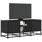 Tv-meubel in grijs Sonoma met bewerkt hout en industrieel metalen frame - Zwart / 1 / 100 cm - Tv-meubels