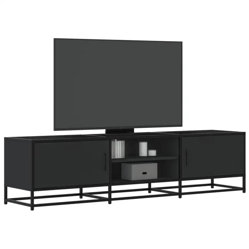 Tv-meubel in grijs Sonoma met bewerkt hout en industrieel metalen frame - Zwart / 1 / 160 cm - Tv-meubels