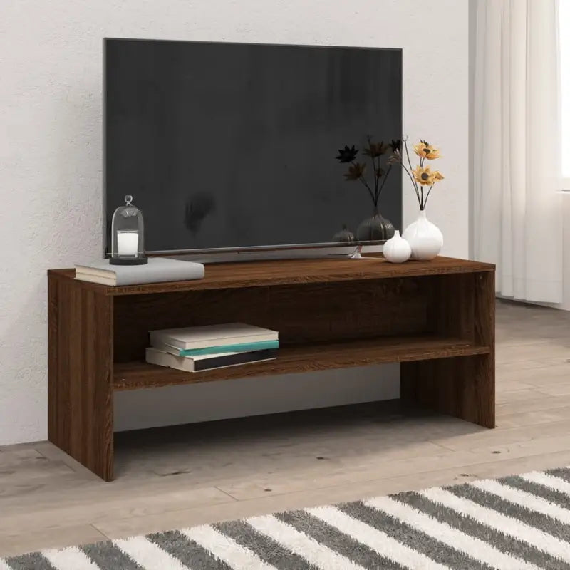 Tv-meubel in vintage stijl met bewerkt hout en open vakken - bruin eikenkleur / 1 - Tv-meubels