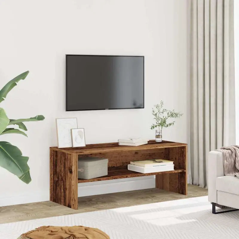 Tv-meubel in vintage stijl met bewerkt hout en open vakken - Oud hout / 1 - Tv-meubels