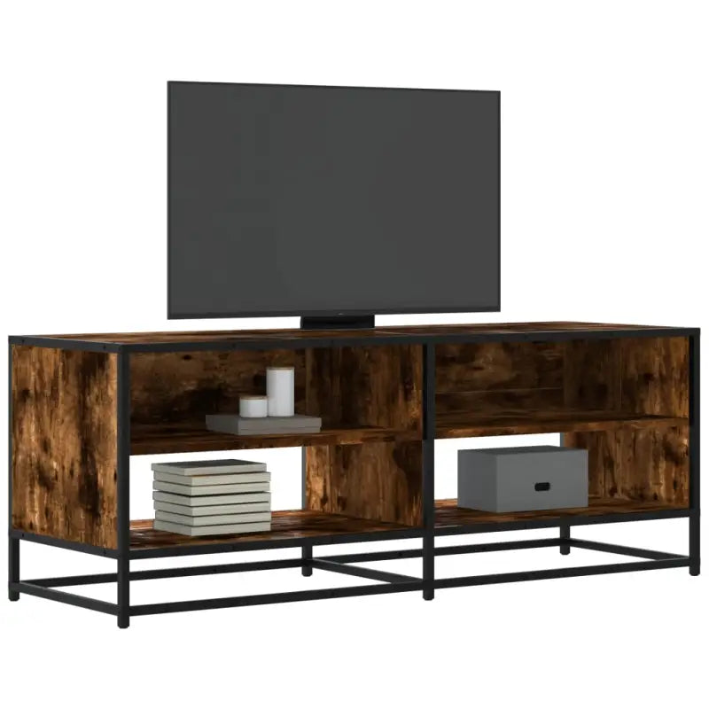 Tv-meubel met bewerkt hout en industrieel metalen frame - Gerookt eiken / 1 / 120.5 cm - Tv-meubels
