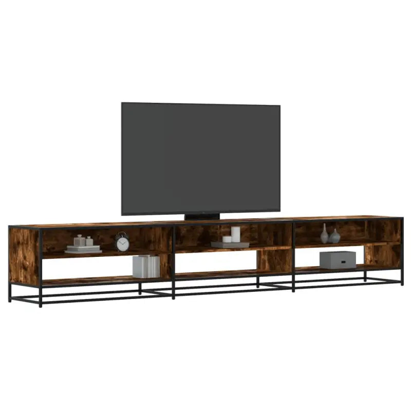 Tv-meubel met bewerkt hout en industrieel metalen frame - Gerookt eiken / 1 / 270 cm - Tv-meubels