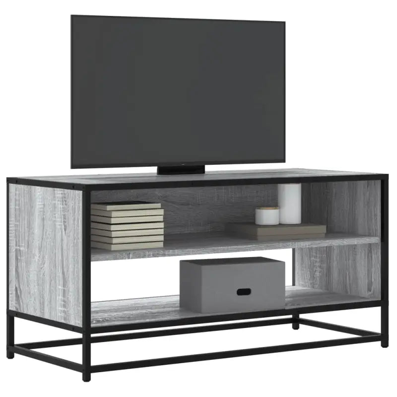 Tv-meubel met bewerkt hout en industrieel metalen frame - Grijs sonoma / 1 / 91 cm - Tv-meubels