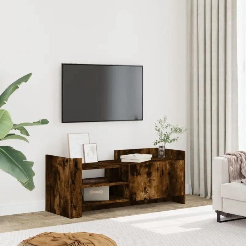 Tv-meubel met bewerkt hout en veel opbergruimte voor woonkamer of slaapkamer - Gerookt eiken / 1 / 100 cm - Tv-meubels