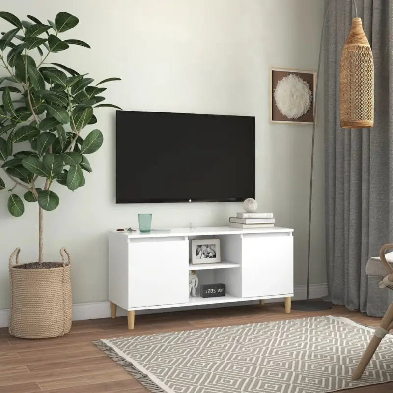 Tv-meubel met houten poten in Scandinavisch design - Wit / 1 - Tv-meubels
