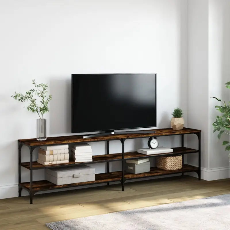 Tv-meubel met industrieel ontwerp en bewerkt hout met verstelbare poten - Gerookt eiken / 1 / 180 cm - Tv-meubels