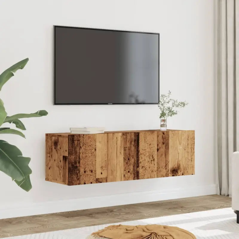 Tv-meubel met neerklapbare deuren en bewerkt hout voor een stijlvolle kamer - Oud hout / 2 / 100 cm - Tv-meubels