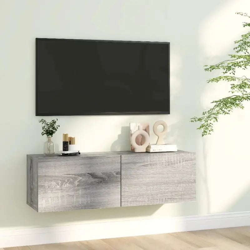Tv-meubel met neerklapbare deuren en bewerkt hout voor een stijlvolle kamer - Grijs sonoma / 1 / 100 cm - Tv-meubels