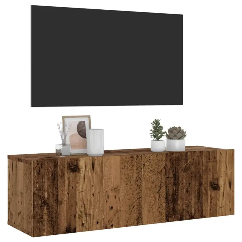 Tv-meubel met neerklapbare deuren en bewerkt hout voor een stijlvolle kamer - Oud hout / 1 / 100 cm - Tv-meubels