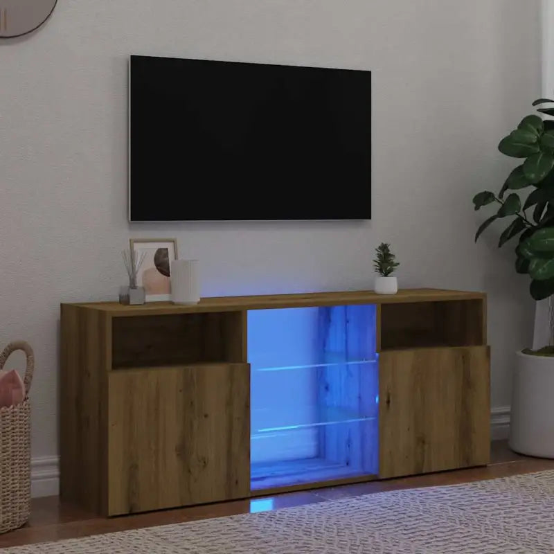 Tv-meubel met RGB LED-verlichting en duurzaam bewerkt hout - artisanaal eikenkleurig / 1 - Tv-meubels