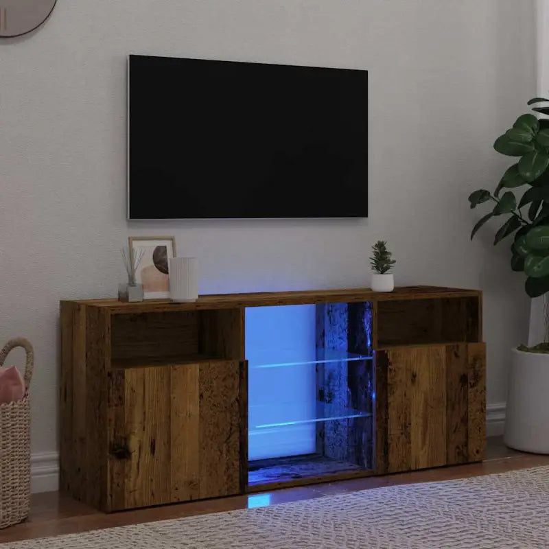 Tv-meubel met RGB LED-verlichting en duurzaam bewerkt hout - Oud hout / 1 - Tv-meubels