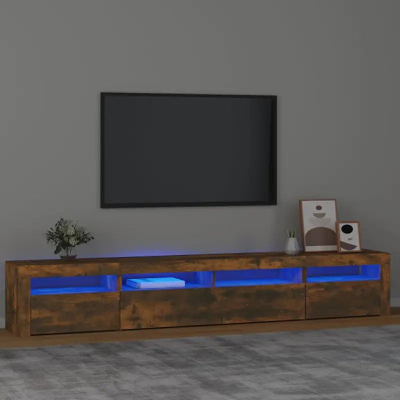 Tv-meubel met rgb led-verlichting en hoogwaardig bewerkt hout - Gerookt eiken / 1 / 240 cm - Tv-meubels