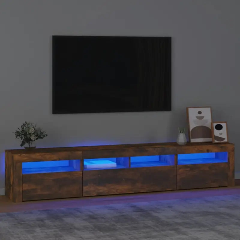 Tv-meubel met rgb led-verlichting en hoogwaardig bewerkt hout - Gerookt eiken / 1 / 210 cm - Tv-meubels